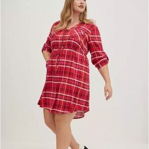 NWT Torrid Challis Red Plaid Dress - size 2 2x
